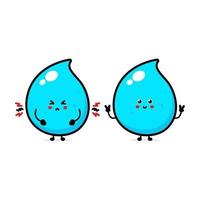 Cute water drop character with different face expressions. Vector graphics with plain colors.