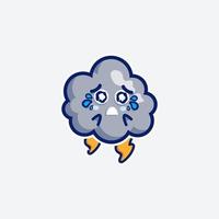 linda mascota de conjunto de personajes y nube de diseño de pegatinas para compras en línea cara de expresión de emoticono y nube de tormenta de truenos vector