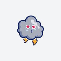 linda mascota de conjunto de personajes y nube de diseño de pegatinas para compras en línea cara de expresión de emoticono y nube de tormenta de truenos vector