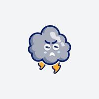 linda mascota de conjunto de personajes y nube de diseño de pegatinas para compras en línea cara de expresión de emoticono y nube de tormenta de truenos vector