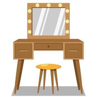 dressing table with mirror flat vector, makeup mirror, dressing table, table, chair, flat illustration vector