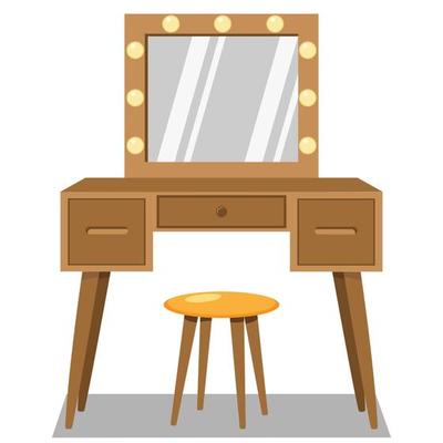 dressing table with mirror flat vector, makeup mirror, dressing table, table, chair, flat illustration