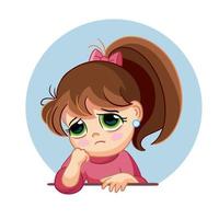 caricatura, niña triste, cara, emoción, vector, ilustración vector