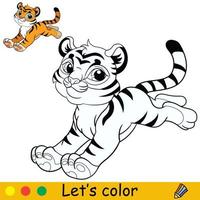 lindo tigre para colorear y colorida plantilla vector ilustración