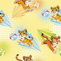 Seamless pattern with cute tigers play balls vector