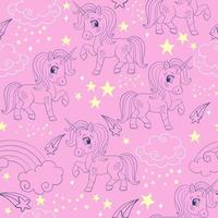 Seamless vector pattern with unicorns and cosmic elements