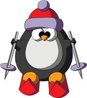 Cute cartoon Penguin by ski. Draw illustration in color vector