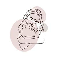 Young mother with a baby in her arms, nude colors vector