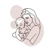 Young mother with a baby in her arms, nude colors vector