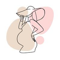 chica embarazada con sombrero, barriga redonda y grande, embarazo vector