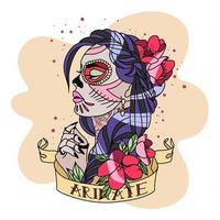 Beautiful girl in Chicano style, with a tattoo, roses in her hair vector