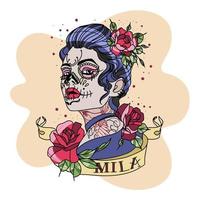 Beautiful girl in Chicano style, with a tattoo, roses in her hair vector