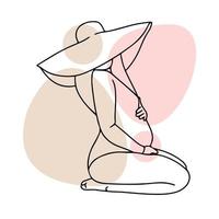 Pregnant girl in a hat, round and big belly, pregnancy vector