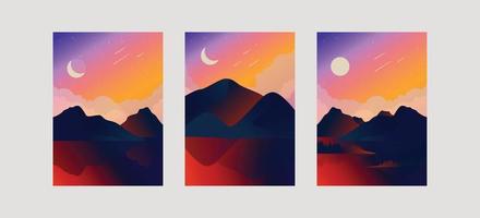 Set three colorful aesthetic backgrounds minimalistic vector