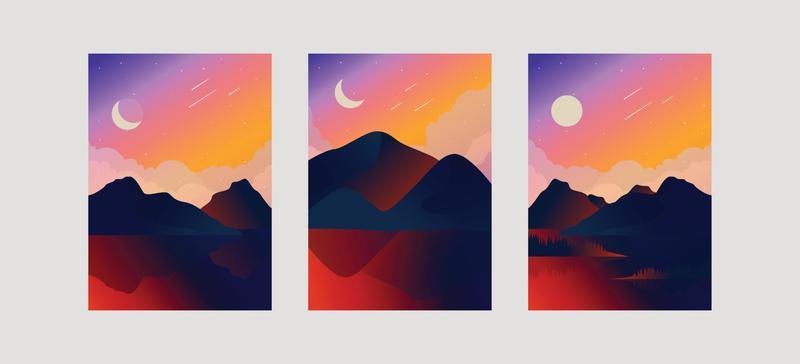 Set three colorful aesthetic backgrounds minimalistic
