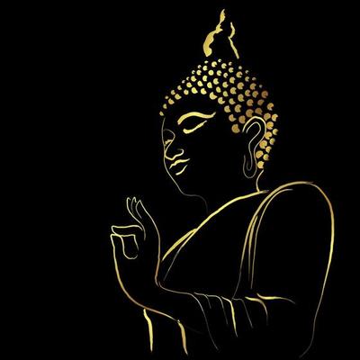 Golden buddha brush stroke painting vector design over black background