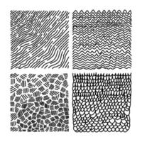 Hand drawn vector textures with different shapes. Abstract vector backgrounds with dots, lines, stripes, and strokes in black and white