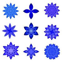 Collection of flower florist blue icon element ornament abstract background pattern vector illustration