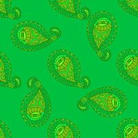 Green seamless paisley pattern. Colorful floral paisley vector seamless background. Green color. Oriental style vector illustration. Beautiful floral motif.
