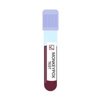 Test tube with a blood sample with a positive test for monkeypox virus close-up isolated on a white background. Vector illustration.