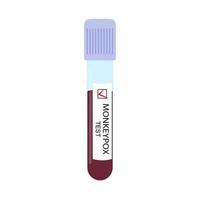 Test tube with a blood sample with a positive test for monkeypox virus close-up isolated on a white background. Vector illustration.