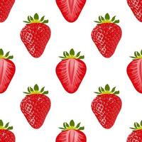 Berries and slices of strawberries on a white background. Seamless vector background with red strawberries on white background.