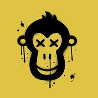 Ape with bored face in Urban street graffity style. Monkey NFT artwork. Crypto graphic asset. Vector textured illustration. Black icon is isolated on yellow background.