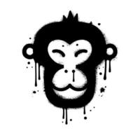 Ape with smiling face in Urban street graffity style. Monkey NFT artwork. Crypto graphic asset. Vector textured illustration. Black icon is isolated on white background. Unique limited edition art.