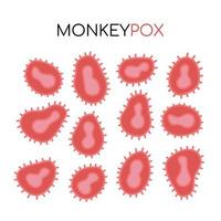 Set of icons of monkeypox virus cells. Flat hand drawn vector illustration.