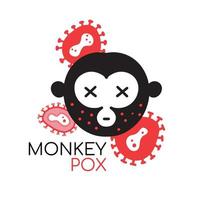 Monkey face with virus cells. Monkeypox virus or monkeypox concept. Stop virus belongs to the genus Orthopoxvirus of the Poxviridae family. New infection. Vector simple illustration.