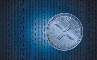 criptomoneda digital xrp, firma el número de código binario. código binario de fondo. gran tecnología de minería de datos. Ilustración de vector abstracto brillante azul de pagos electrónicos en línea.