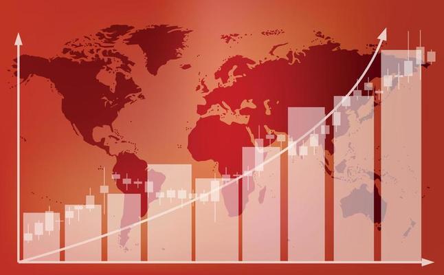 Graph of the growth of the world economy, oil and gas reserves on the background of the world map. information poster. Vector illustration