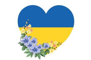 Love for Ukraine, the emblem of the heart in the colors of the national flag and a wreath of blue flowers. Stop the war. Vector illustration