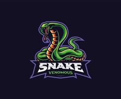 diseño del logo de la mascota de la serpiente. ilustración de vector de serpiente venenosa. ilustración del logotipo para mascota o símbolo e identidad, emblema deportivo o equipo de juego de deportes electrónicos