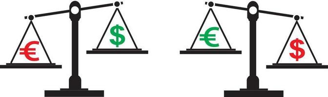 dibujo explicativo utilizando un saldo de depreciación del euro y apreciación del dólar del material de ilustración vectorial del tipo de cambio estadounidense vector