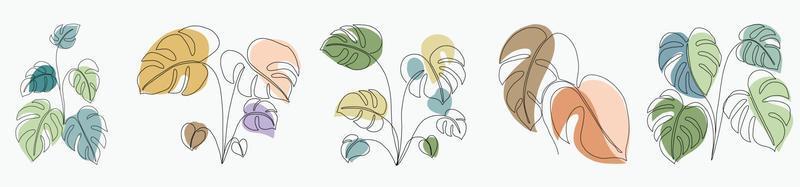 simplicidad hoja de monstera dibujo de línea continua a mano alzada diseño plano. vector