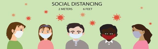 Social distancing people to prevent COVID-19 vector