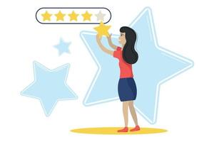 Woman Putting Stars into bubble to give Feedback vector