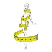 Measuring tape,diet theme with girl figure. Theme for the studio, dressmaking. Vector illustration.