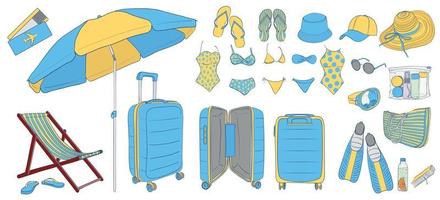 Vacation set by the sea. Illustration of a set for a holiday on the sea coast. vector