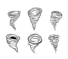 conjunto de contorno silueta toronado. colección de vórtice natural destructivo. huracán de línea estilizada. ilustración vectorial de un cataclismo meteorológico aislado sobre fondo blanco vector