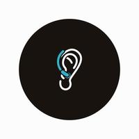 Oído con ilustración de vector de diseño de icono de auricular. concepto de escucha