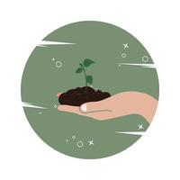 Plant in hand, save the earth and go green vector