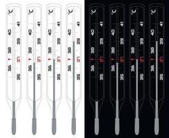 Thermometer black and white for measuring body temperature. Celsius measurement scale. Mercury thermometer. Executed as a blank to illustrate the increase or decrease in body temperature. vector