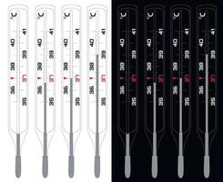 Thermometer black and white for measuring body temperature. Celsius measurement scale. Mercury thermometer. Executed as a blank to illustrate the increase or decrease in body temperature. vector