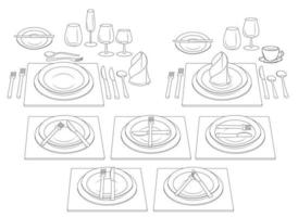 Etiquette at the table. Rules of conduct with cutlery. Control knife and fork. Official and informal table appointments. Illustration. Vector. vector