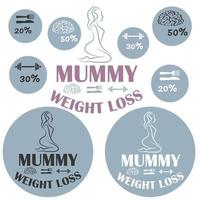 Mummy weight loss. A set of icons for proper nutrition centers, weight loss sections, and groups that offer postpartum recovery. vector