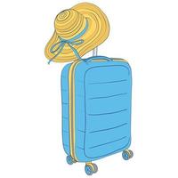 Suitcase with a beach hat. Illustration of a trip to a beach holiday. vector