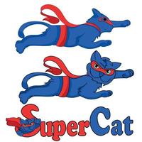 Blue super cat in cartoon comics style. vector