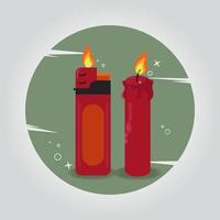 Burning red lighter and candle design vector illustrator